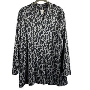 Chicos Women's Top XL Animal Print Long Sleeve V Neck Pullover Tunic Pima Cotton